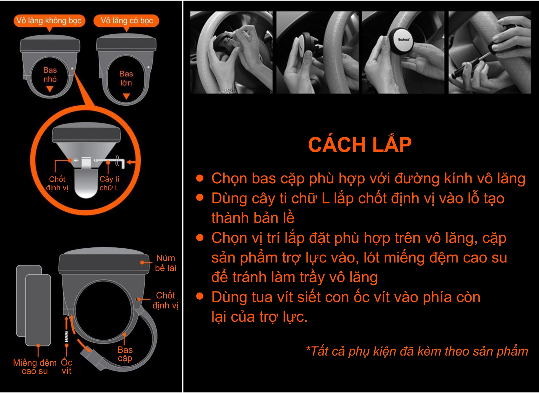 Cần trợ lực tay lái, vô lăng cao cấp BAUHAUS
