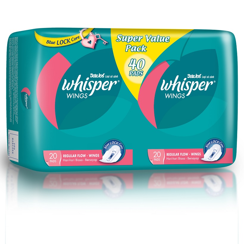 Combo 3 Băng Vệ Sinh Whisper Wings Có Cánh Ngày Vừa (Gói Lớn Tiết Kiệm 40 Miếng)