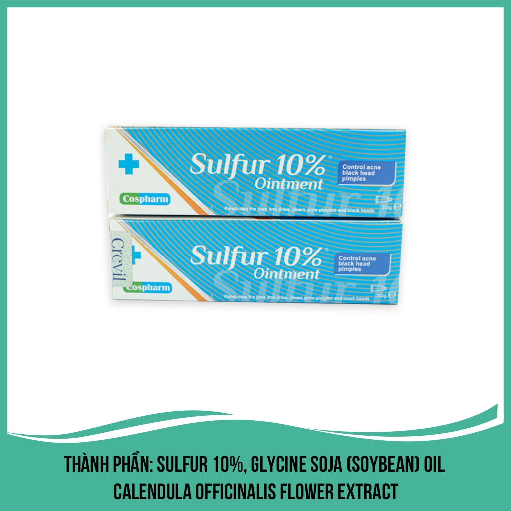 Kem hỗ trợ trị mụn Cospharm Crevil Sulfur Ointment 10%, kháng viêm kháng khuẩn và hỗ trợ điều trị mụn, làm mờ sẹo với tinh chất triết xuất thiên nhiên