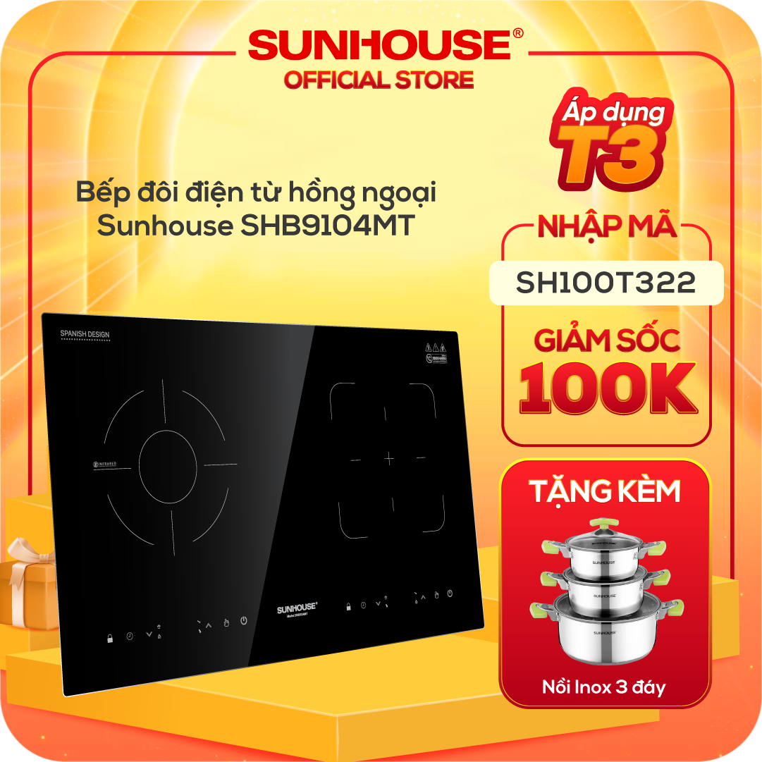 Bếp Đôi Điện Từ Hồng Ngoại Sunhouse SHB9104MT - Hàng chính hãng