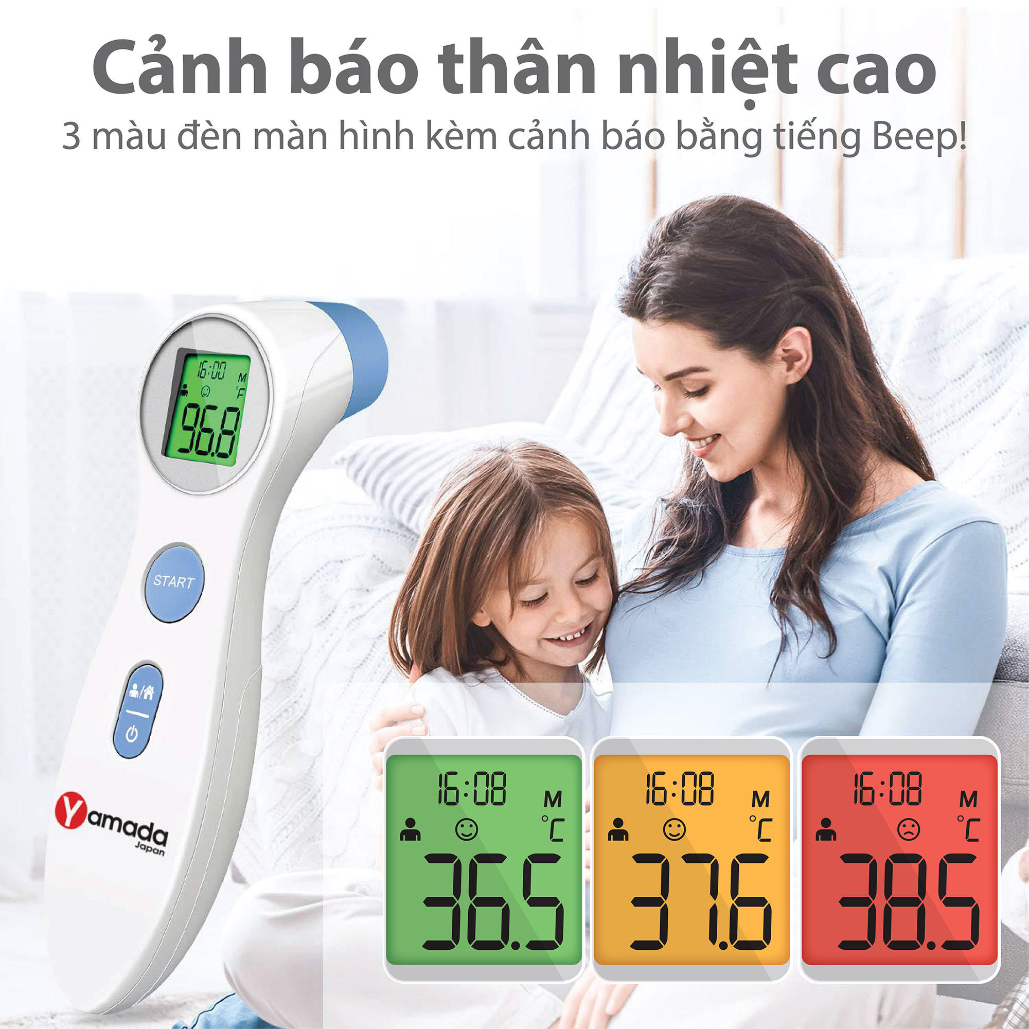 Nhiệt kế điện tử hồng ngoại đo trán Yamada - Đo không chạm chỉ 1 giây: thân nhiệt, sữa, nước tắm và nhiệt độ phòng