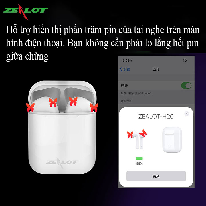 Tai nghe bluetooth Zealot không dây hàng chính hãng có thể kết nối đơn và đôi, cho âm thanh sắc nét + thiết kết nhỏ gọn và đẹp mắt