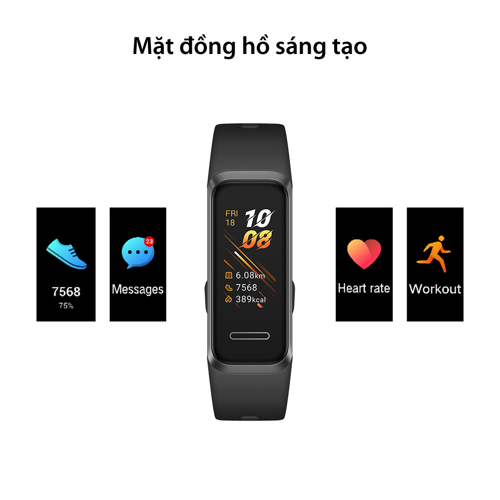 Vòng Đeo Tay Thông Minh Huawei Band 4 | Thiết Kế Trẻ Trung, Trải Nghiệm Hoàn Hảo | Mặt Đồng Hồ Sáng Tạo | Sạc Dễ Dàng, Dùng Lâu Hơn | Phát Hiện Bão Hòa Oxy | Theo Dõi Nhịp Tim Thông Minh | Hàng Chính Hãng - Đen Khói