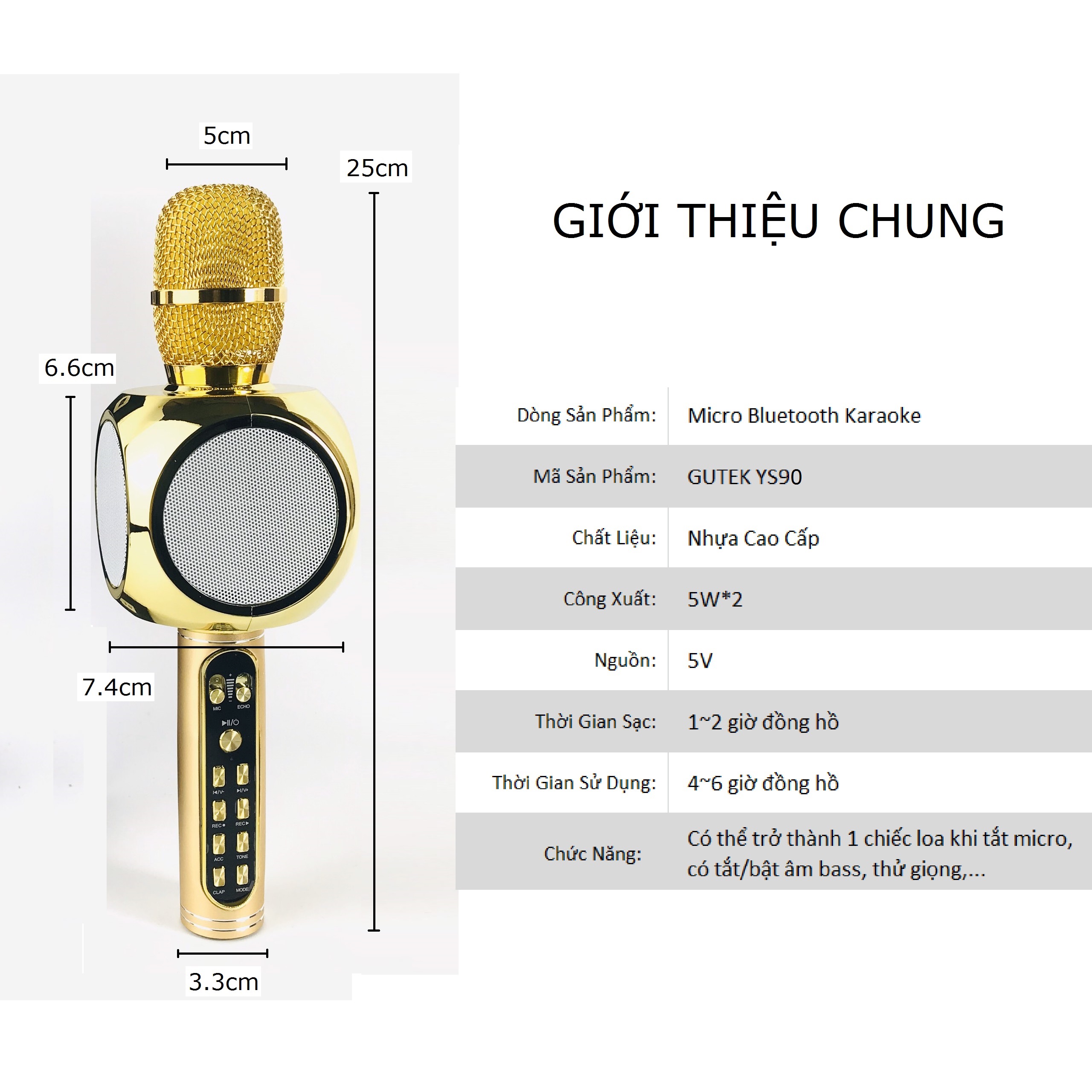 Micro Karaoke Bluetooth Kèm Loa Bass GUTEK YS90, Micro Bắt Giọng Âm Thanh Trong Lớn Bass Cực Hay, Gắn Usb, Thẻ Nhớ, Cổng 3.5 - Hàng chính hãng