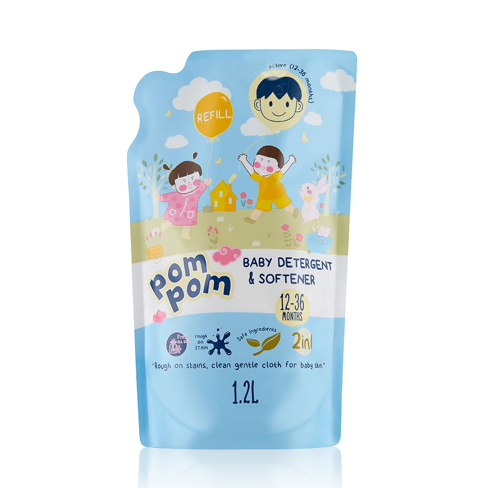 Nước Giặt Xả Pom Pom Active chuyên biệt dành cho bé năng động (12 – 36 tháng) - Túi 1.2L