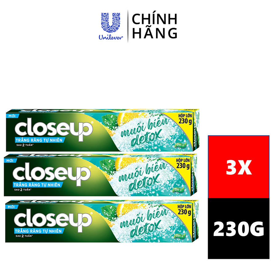 Combo 3 Kem đánh răng Closeup Trắng Răng Tự Nhiên Muối Biển Detox 230 g