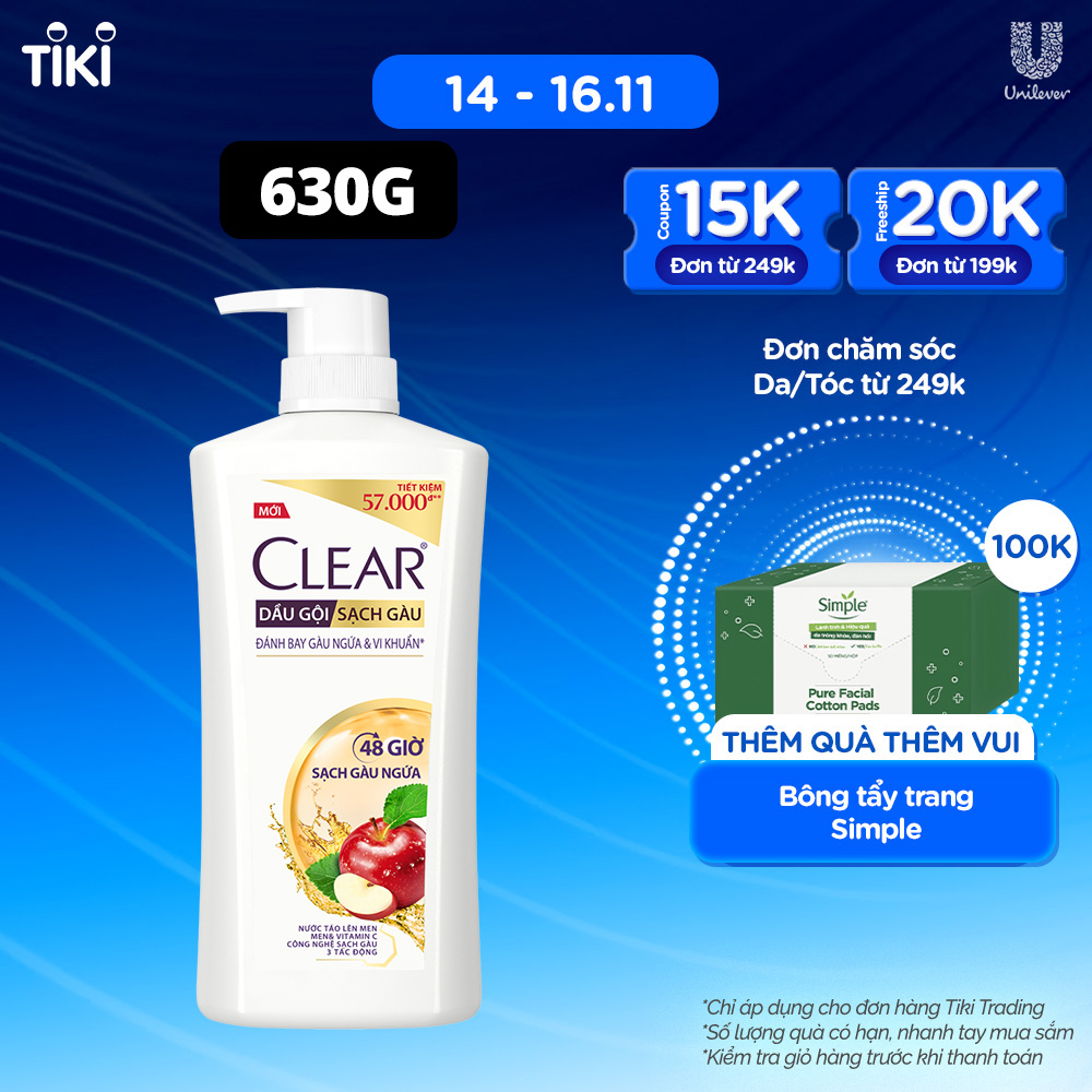 Dầu gội CLEAR 48 Giờ Sạch Gàu Ngứa 630g