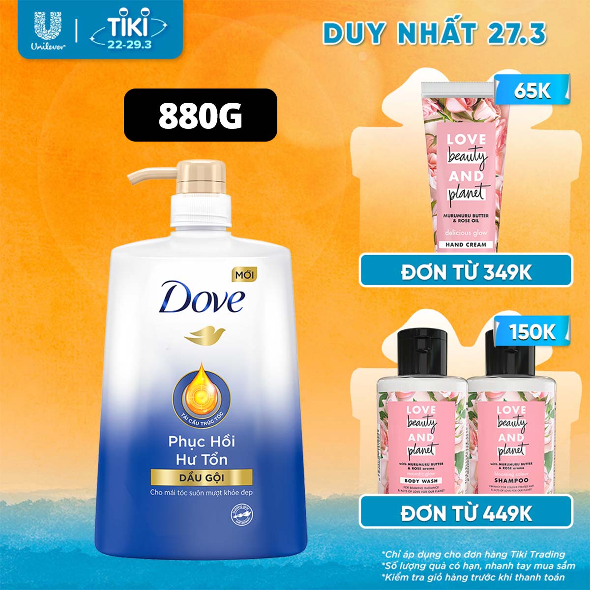 Dầu Gội Dove Phục Hồi Hư Tổn 880gr