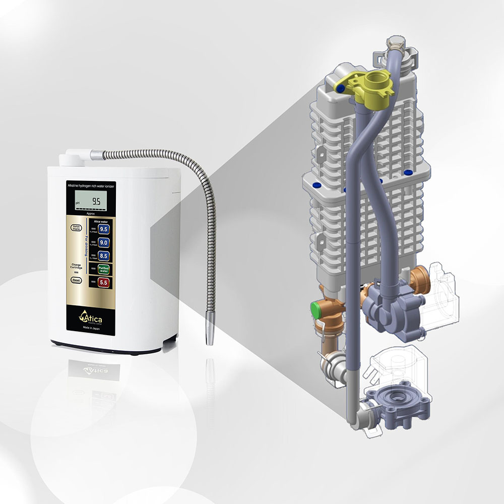 Máy lọc nước ion kiềm giàu hydro Atica Eco - Hàng chính hãng sản xuất bởi tập đoàn Hitachi Maxell Nhật Bản sử dụng công nghệ điện phân 2 lần làm giàu hydro trong nước tốt cho sức khỏe