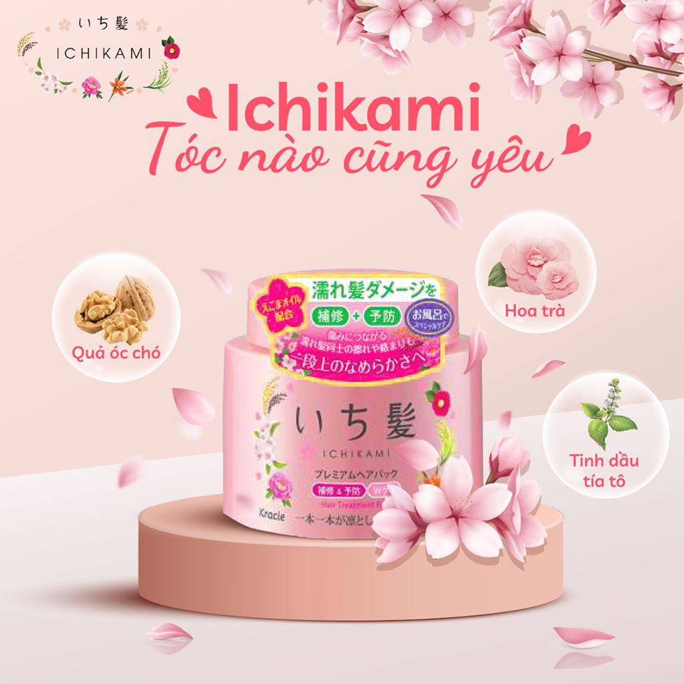 Combo Phục Hồi Cho Tóc Thẳng Suôn Mượt : Kem Ủ Dưỡng Và Phục Hồi Tóc Ichikami 180gr + Sữa Xịt Dưỡng Cho Tóc Thẳng  Ichikami 150ml Nhật Bản