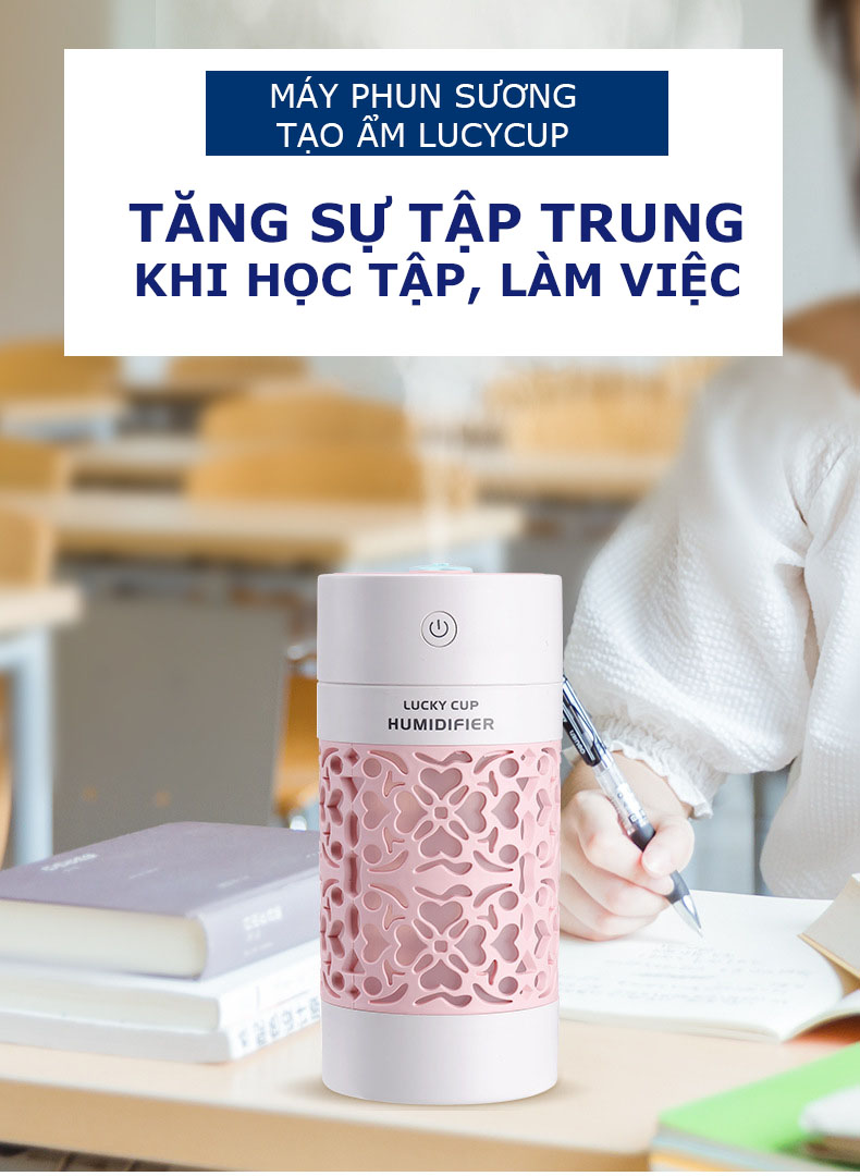 Máy Phun Sương Tạo Ẩm Để Bàn 250ml LuckyCup Kiêm Đèn Trang Trí Phong Thủy Phù - Hợp Nhiều Không Gian Trong Gia Đình