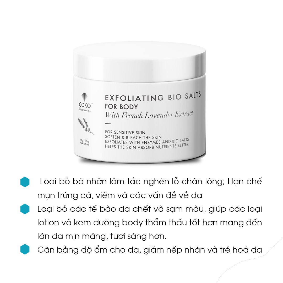 Tẩy Tế Bào Chết Toàn Thân Muối Sinh Học Coko Exfoliating Bio Salts For Body 100g Làm Sạch Nhờn, Cân Bằng Ẩm &amp; Chống Lão Hoá Cho Làn Da Tươi Sáng Mịn Màng - Hàng Chính Hãng