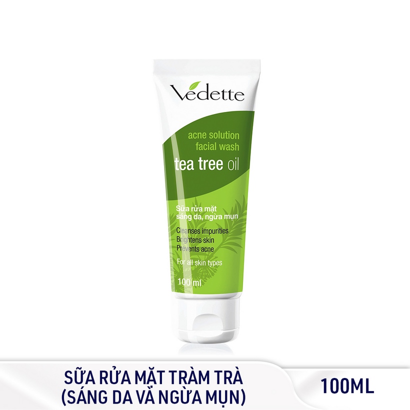 Sữa Rửa Mặt Sáng Da, Ngừa Mụn Tràm Trà Vedette 100ml