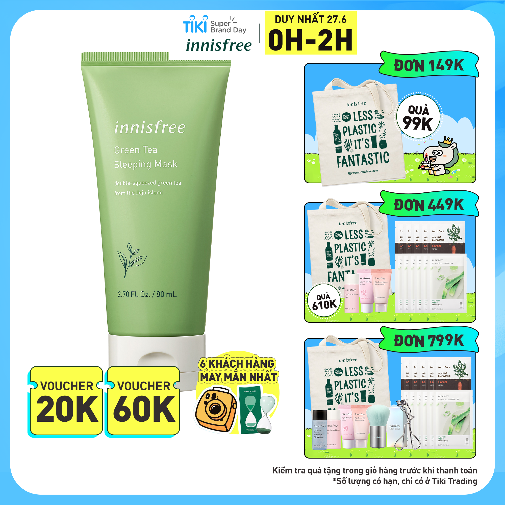 Mặt nạ ngủ dưỡng ẩm từ trà xanh đảo Jeju Innisfree Green Tea Sleeping Mask 80ml - NEW