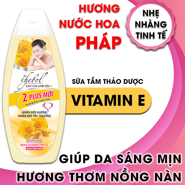 Sữa tắm dưỡng ẩm trắng sáng da thảo dược Vitamin E nước hoa Thebol 2 Plus  380g