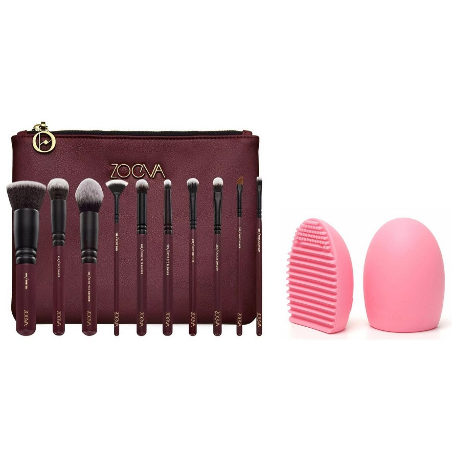 Bộ Cọ Trang Điểm ZOEVA Chuyên Nghiệp 10 Cây OPULENCE BRUSH SET Cực Mềm Mại Sang Trọng Túi Đựng Dây Khóa Kim Loại ( Đỏ )+ Tặng kèm 1 miếng rửa cọ Brush egg