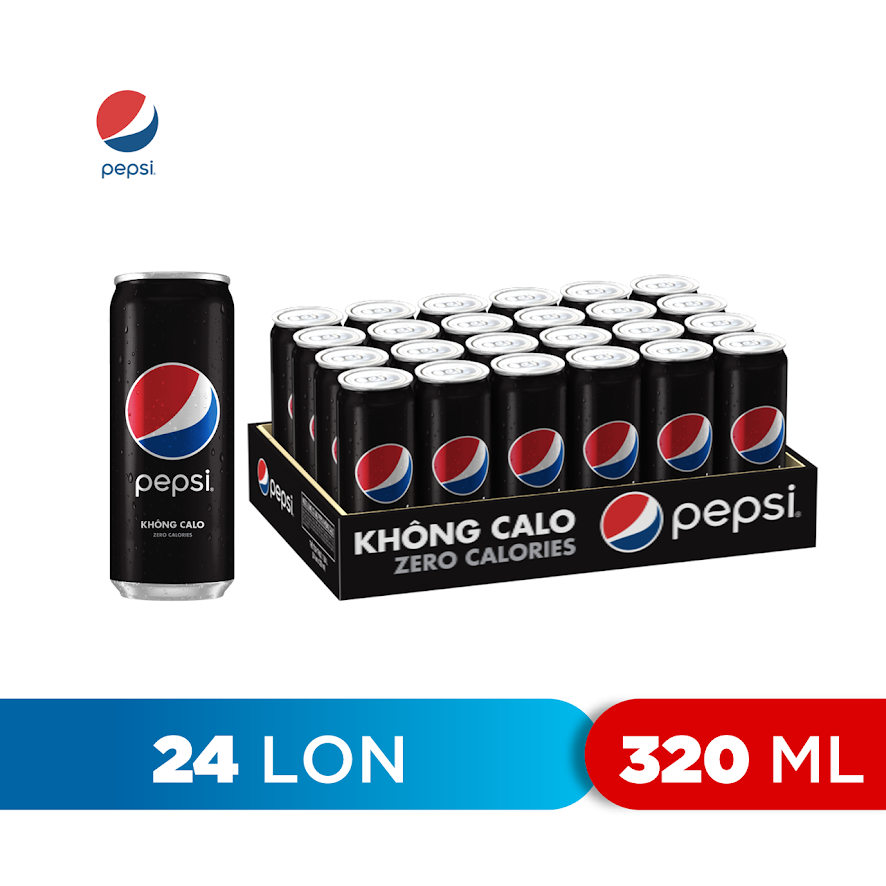 Thùng 24 Lon Nước Uống Có Gaz Pepsi Không Calo (320ml/Lon)