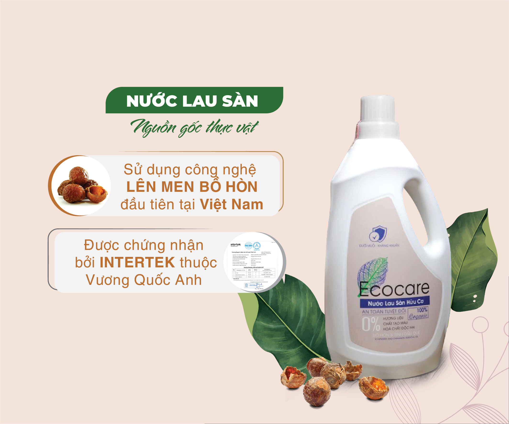 Nước lau sàn hữu cơ Bồ hòn Ecocare tinh dầu Quế 1000ml 