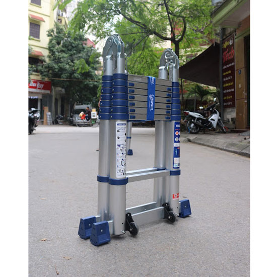 Thang nhôm rút đôi gấp gọn 8 bậc Nikawa NK-50AI-Pri tải trọng 150kg, cao 2.4m chữ A, chữ I 5m