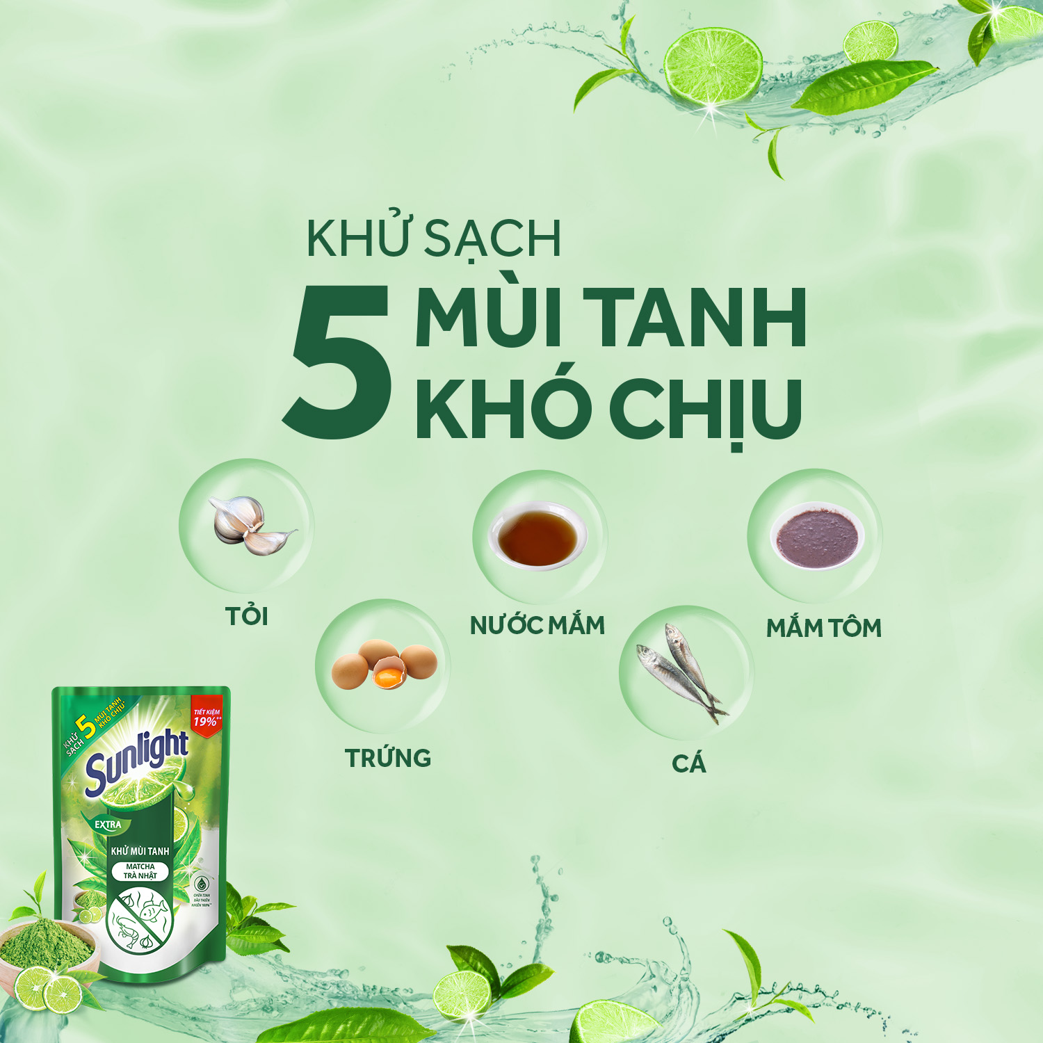 Nước Rửa Chén Sunlight Trà Xanh 750ML combo chai và túi