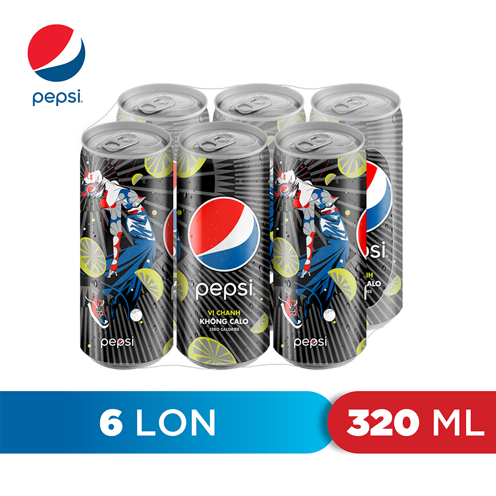 Lốc 6 Lon Nước Uống Có Gaz Pepsi Vị Chanh Không Calo (320ml/Lon)