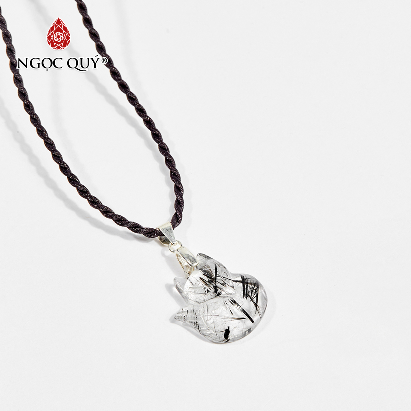 Dây chuyền phong thủy đá thạch anh tóc đen hồ ly 9 đuôi 2cm mệnh thủy , mộc - Ngọc Quý Gemstones