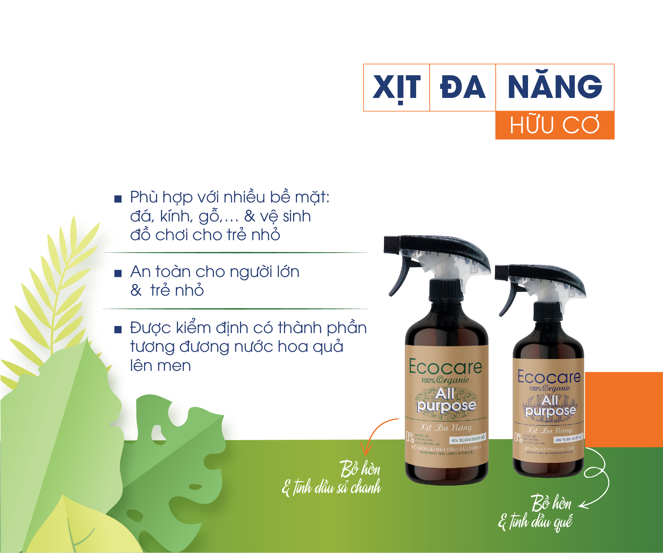 Nước xịt đa năng hữu cơ Bồ hòn và Tinh dầu Sả Chanh 500ml thương hiệu Ecocare