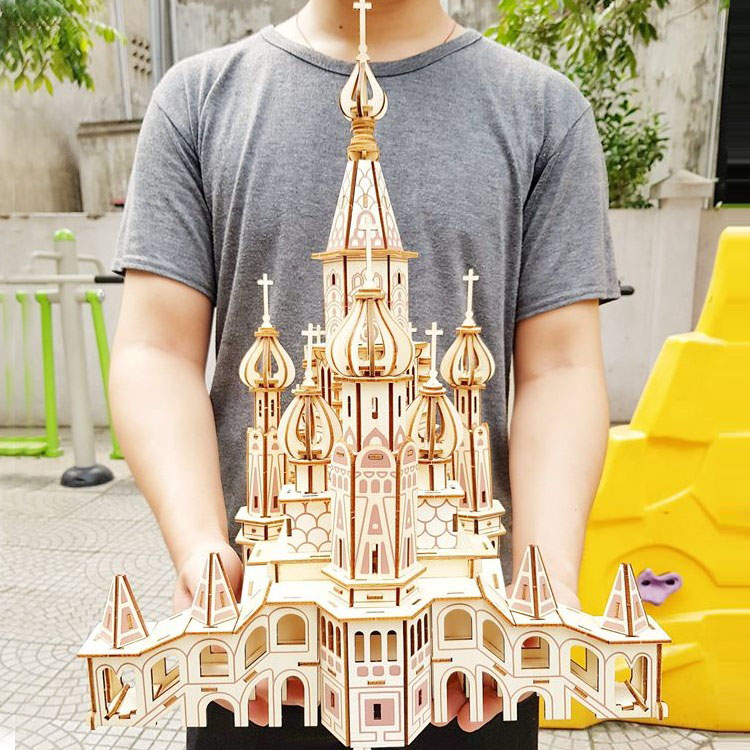 Đồ chơi lắp ráp gỗ 3D Mô hình Lâu Đài Saint Basil's Cathedral XE-G013H Laser