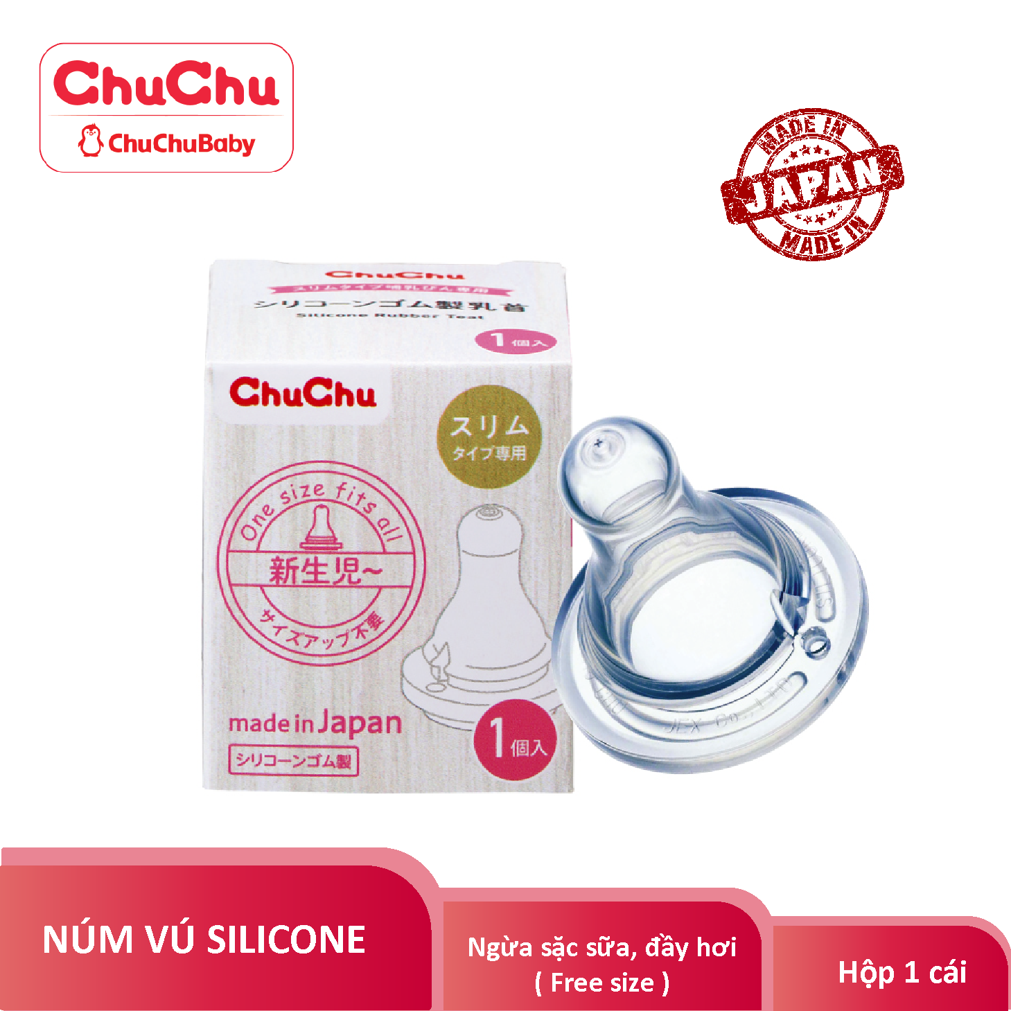 Combo : Bình Sữa Thủy Tinh G-150ml ChuchuBaby + Núm Vú Silicon ( Box type, chống đầy hơi ) ChuchuBaby