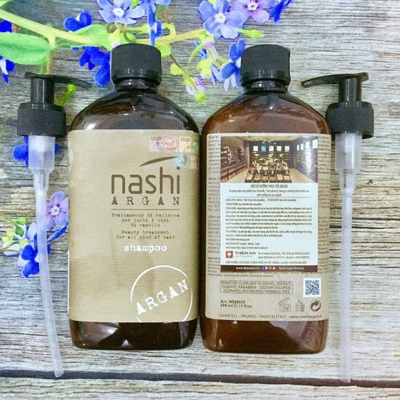 [+Tặng mũ trùm] Bộ dầu gội xả Nashi Argan Classic Shampoo and Conditioner siêu mềm mượt phục hồi tóc Italy 500ml