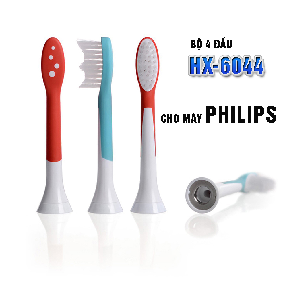 Cho máy Philips Sonicare HX3, HX6, HX7, HX8, HX9, R, FlexCare +, FlexCare, HealthyWhite, HydroClean, EasyClean, DiamondClean, Bộ 4 đầu bàn chải đánh răng điện HX-6044