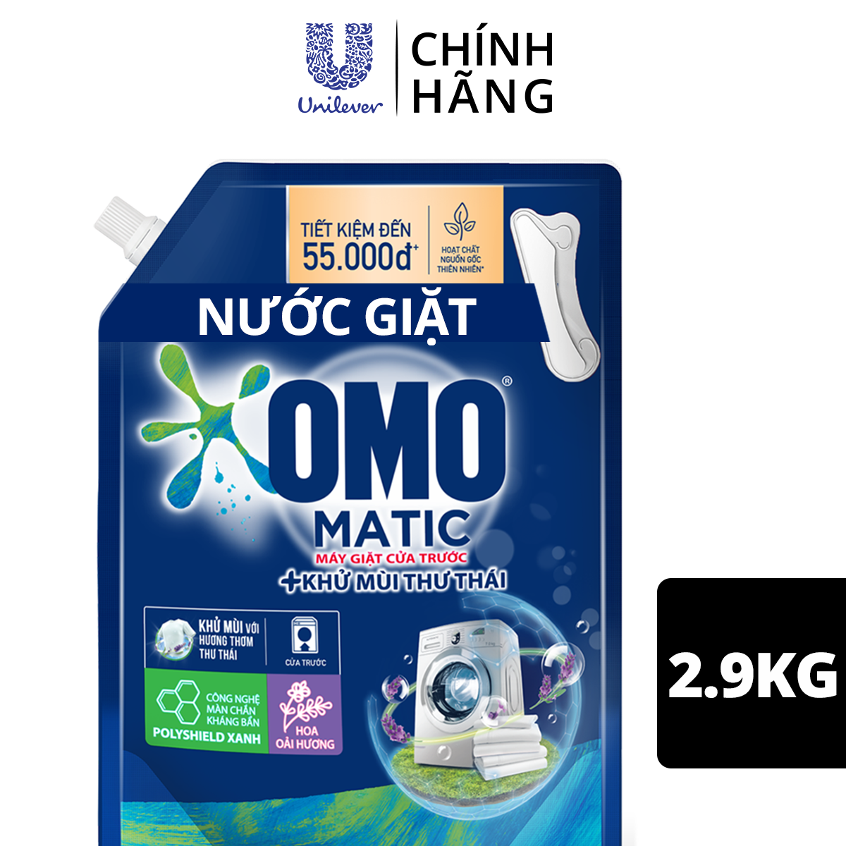 Túi Nước Giặt Omo Matic Comfort Cho Máy Giặt Cửa Trước Hương Lavender Khử MùI Thư TháI 2.9Kg