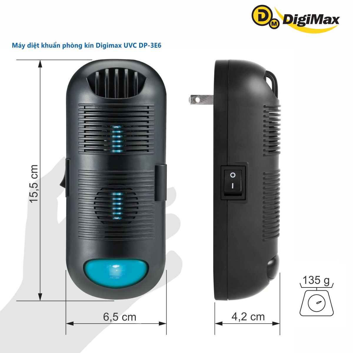 Máy diệt khuẩn phòng kín Digimax UV-C, 30-50m2, 24/7, 10.000hr, AC 220V - Hàng Chính Hãng