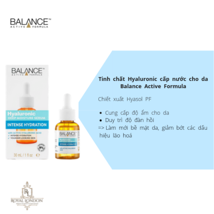 Serum cấp ẩm Balance Active Formula Hyaluronic deep moisturiser, intense hydration, 554 Youth Serum, cấp ẩm tăng cường, thấm nhanh, sáng da, 30ml, hàng chính hãng