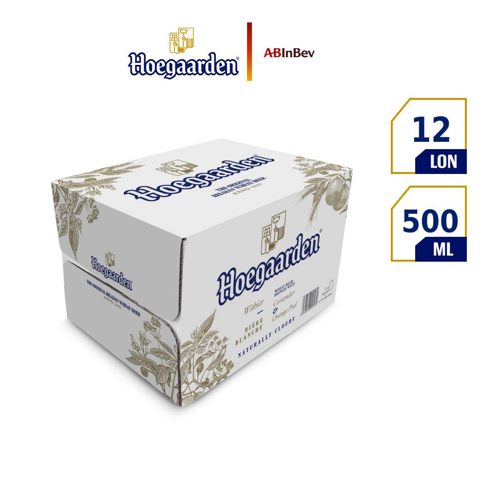 Thùng 12 Lon Bia Hoegaarden White Bỉ - Bia Lúa Mỳ Chính Hiệu (500ml/ lon)