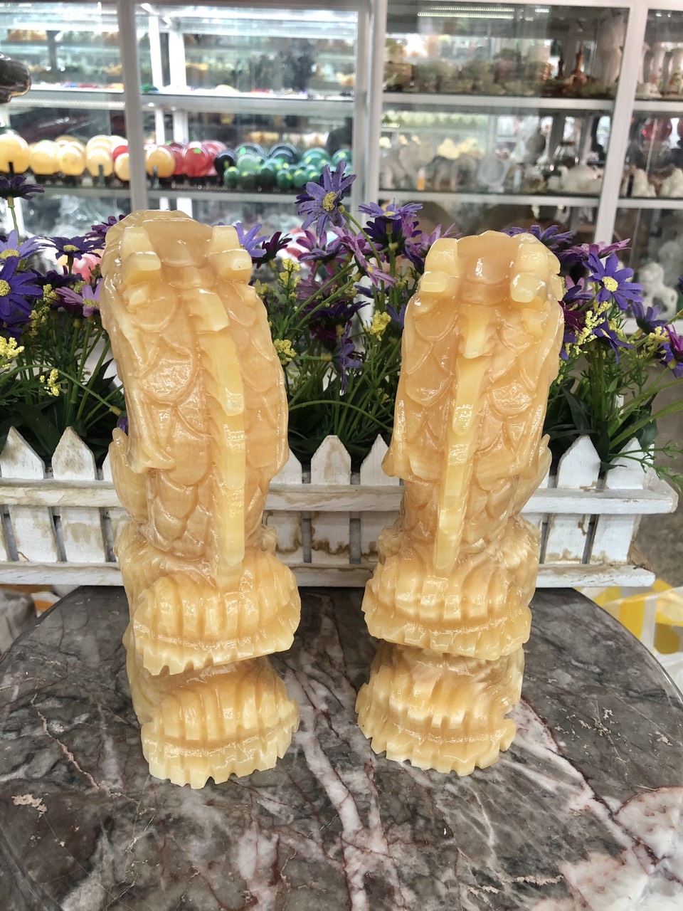 Cặp cá Chép hóa Rồng phong thủy đá ngọc hoàng long - Cao 21 cm