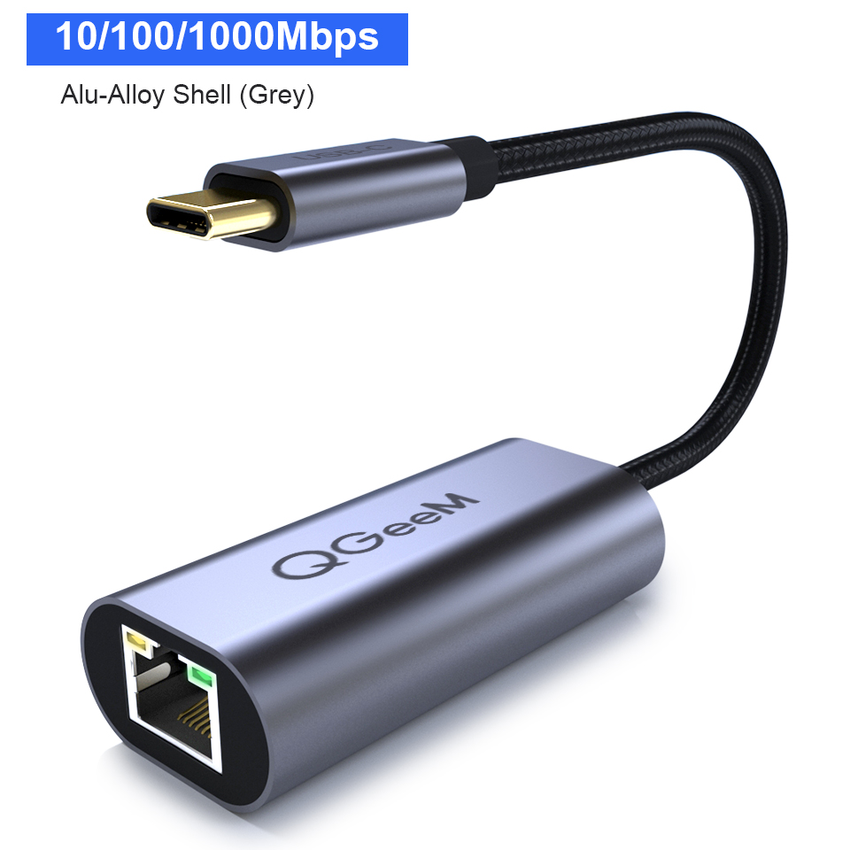 Bộ chuyển đổi QGeeM USB C sang Ethernet, cáp chuyển đổi Type C sang Gigabit Ethernet, Thunderbolt 3 sang RJ45 cho MacBook Pro, RJ45 sang USB C-Hàng Chính Hãng