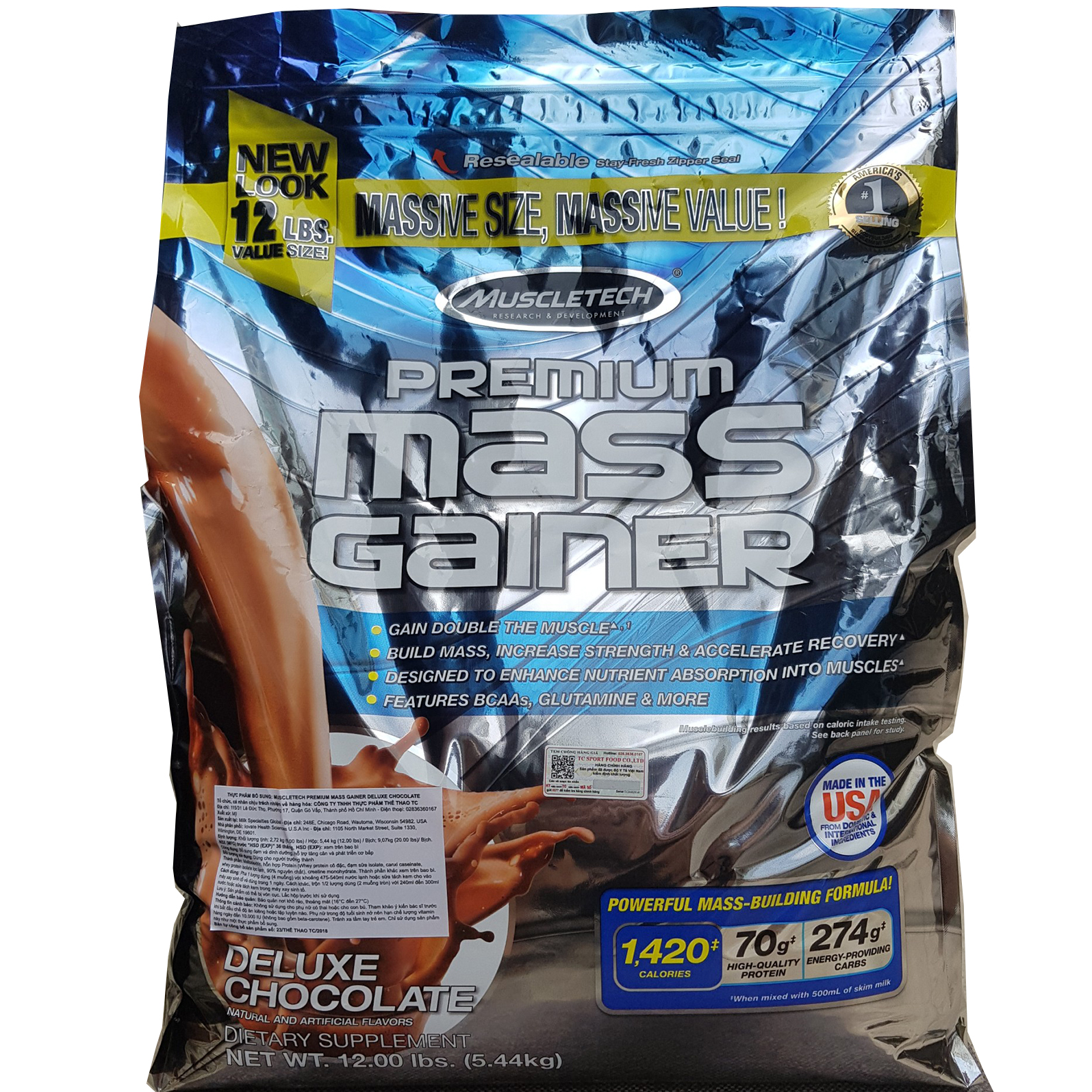 Combo Sữa tăng cân tăng cơ Premium Mass Gainer của Muscletech hương Chocolate bịch lớn 5.45kg hỗ trợ tăng cân tăng cơ nhanh cho người gầy, kén ăn, khó hấp thụ & Bình lắc 600ml (Mẫu ngẫu nhiên)