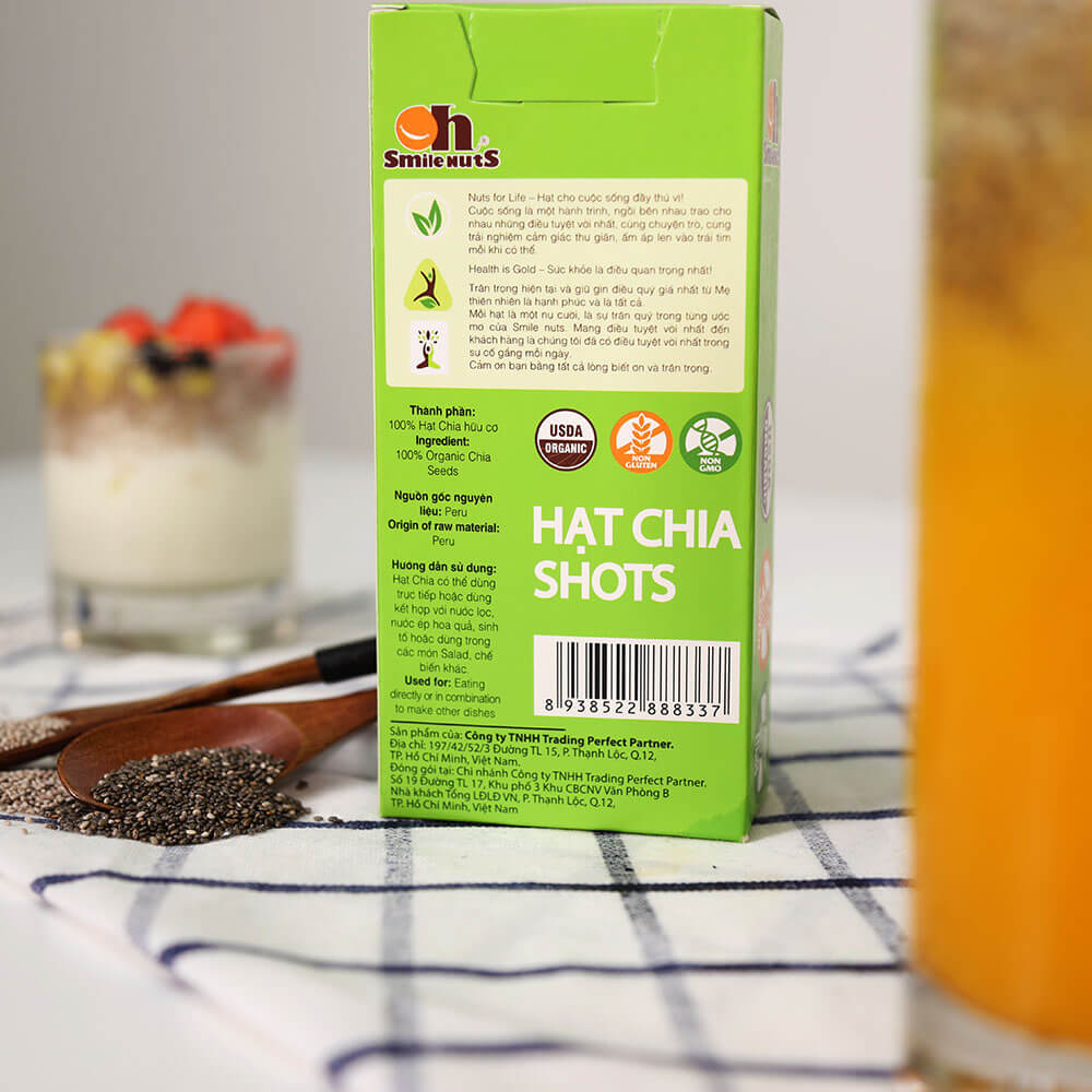 Hạt Chia Shots hữu cơ Smile Nuts gói nhỏ tiện dụng (8g x 10 gói) - Organic Chia Seed Shots (8g x 10 bag) 