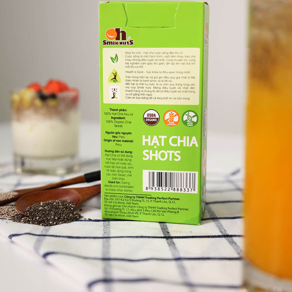 Hạt Chia Shots hữu cơ Smile Nuts gói nhỏ tiện dụng (8g x 10 gói) - Organic Chia Seed Shots (8g x 10 bag)