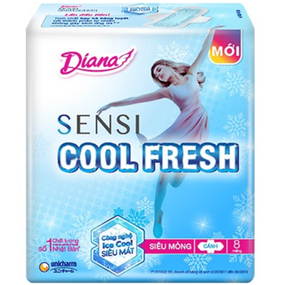 Bộ 6 Gói Băng Vệ Sinh Diana SenSi Cool Fresh Siêu Mỏng Cánh (8 Miếng/Gói)