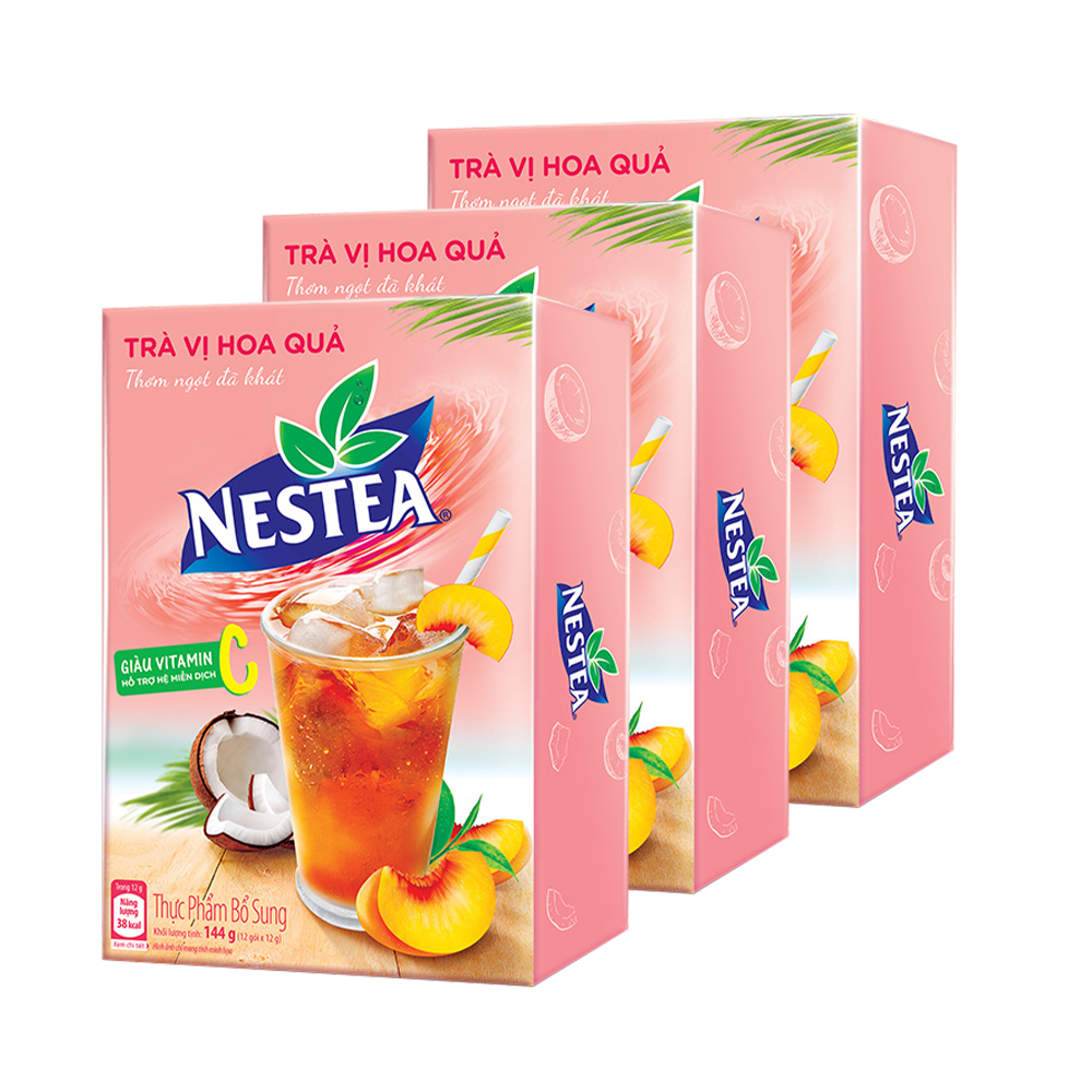 Combo 3 hộp trà Nestea vị vải hương hoa lài (Hộp 12 gói x 12g) - [Tặng 1 bình detox nhựa nguyên sinh]