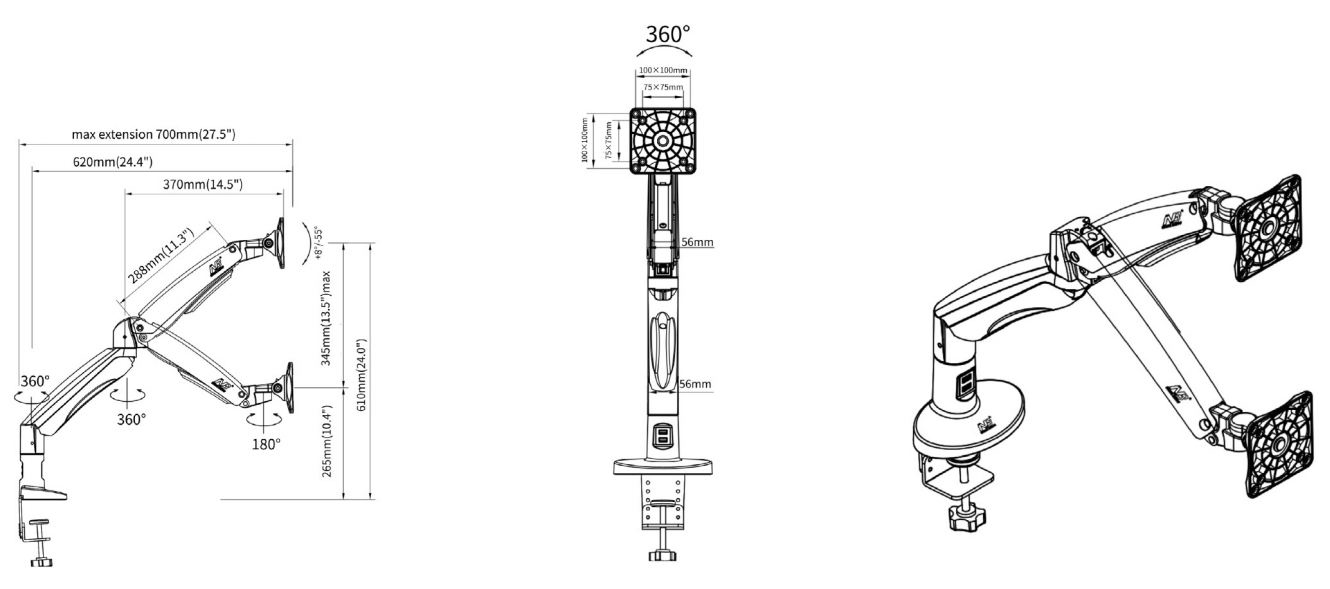 Giá Treo Màn Hình Máy Tính F100A Màu Đen (22-35 inch) - Hàng nhập khẩu