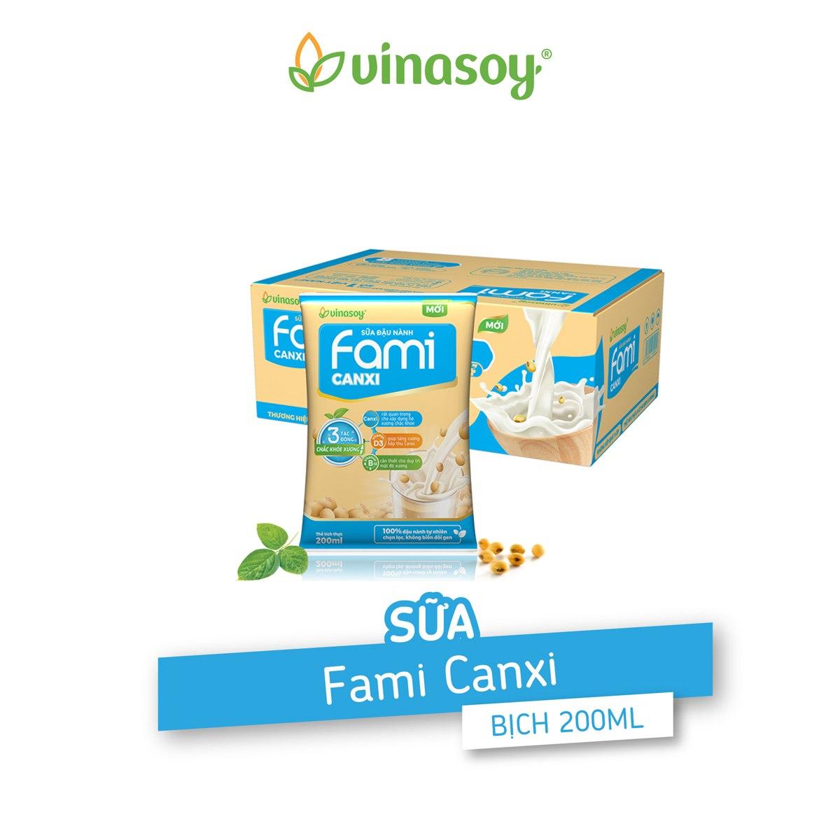 Thùng Sữa Đậu Nành Fami Canxi Nguyên vị (200ml x 40 Bịch)