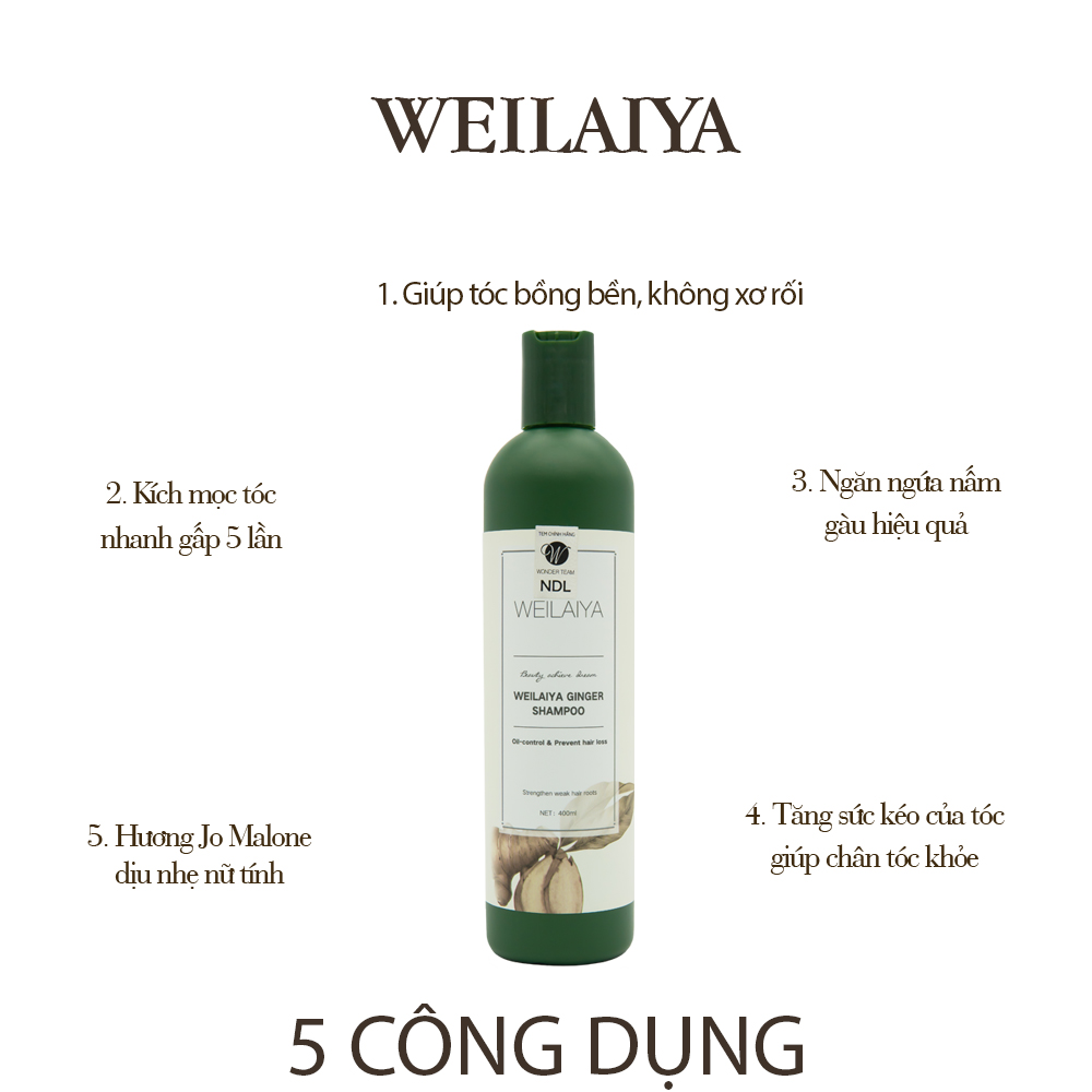 Dầu Gội Mọc Tóc Weilaiya Thảo Dược Tinh Chất Gừng Tươi Hỗ Trợ Trị Rụng Tóc, Dầu Gội Giúp Mượt Tóc, Bóng Tóc Giữ Nguyên Màu Nhuộm Sản Xuất 100% Thảo Dược Thiên Nhiên Không Gây Kích Ứng Da Đầu (400ml)- Sản phẩm chính hãng