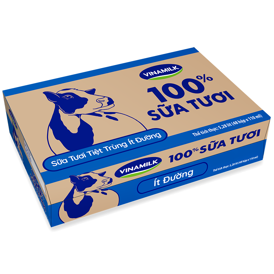 Thùng 48 Hộp Sữa Tươi Tiệt Trùng Vinamilk 100% Ít Đường