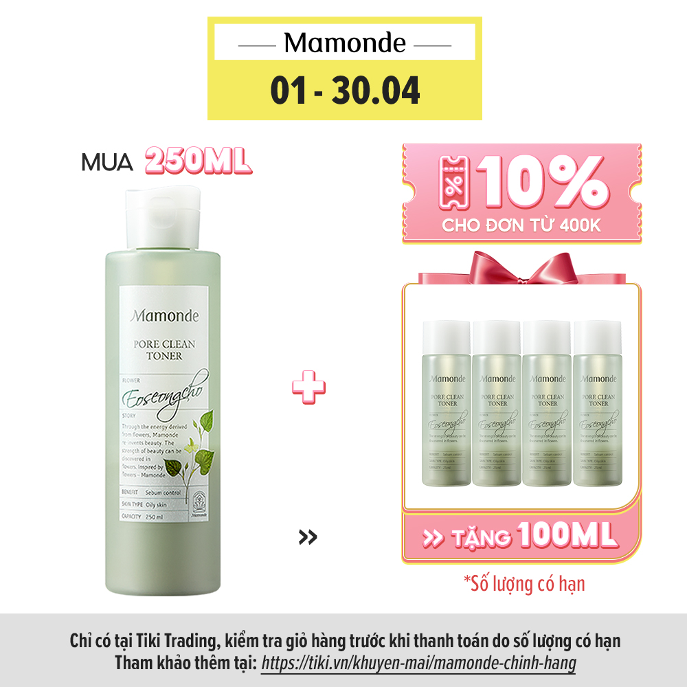 Nước Cân Bằng Làm Sạch Dầu Nhờn Mamonde Pore Clean Toner 250ml + 100ml