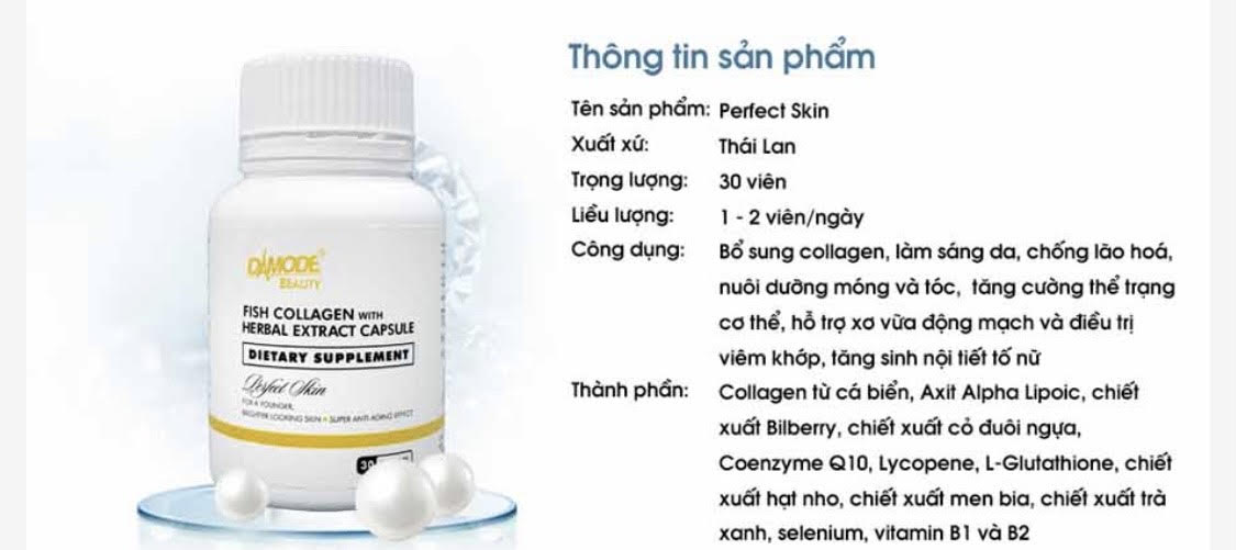 Viên uống trắng da perfect skin cao cấp độc quyền damode