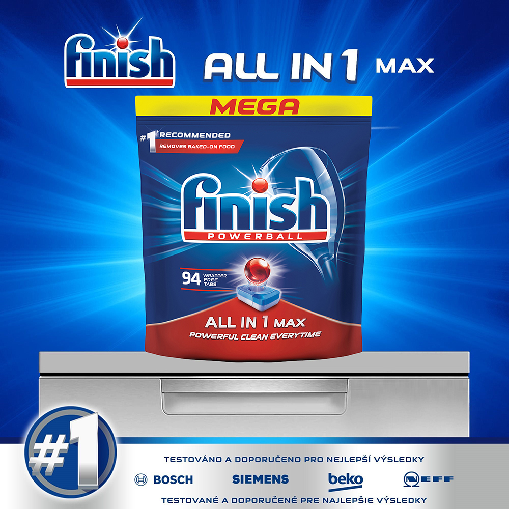 Túi 94 viên rửa chén Finish All In 1 Max Dishwasher Tablets QT09442