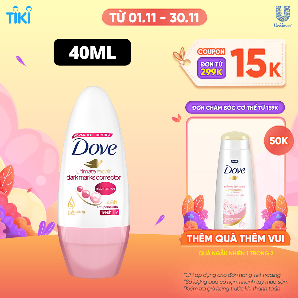 Lăn ngăn mùi giảm thâm &amp; dưỡng sáng đều màu Dove Fresh Lily 40ml